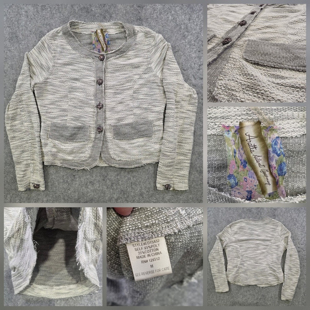 Aratta‎ Silent Journey Sweater Womens Medium Gray Knit Button Cardigan Pockets
